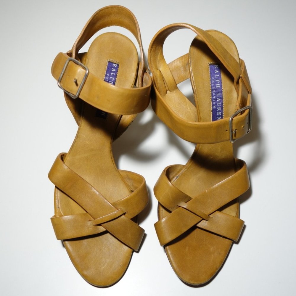 Ralph Lauren Purple Label Brown Ankle Strap High Heels Made In Italy, Sz 6.5B